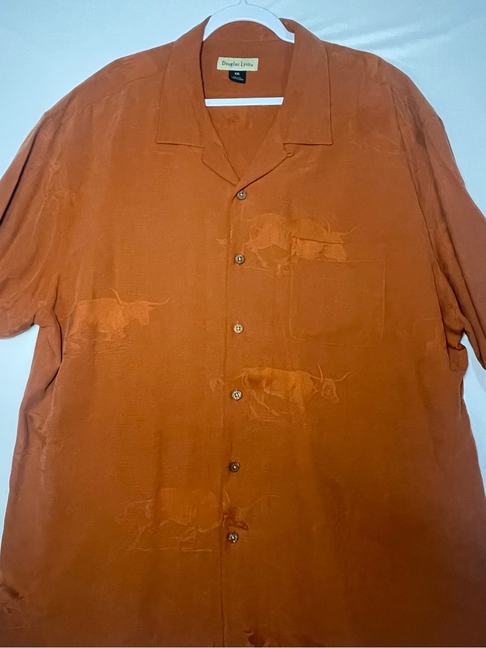 Douglas Lyon Silk Longhorn Camp Shirt XXL